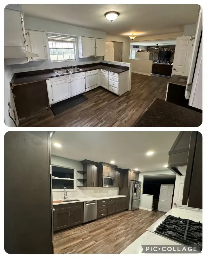 Before and after photo of a kitchen renovation